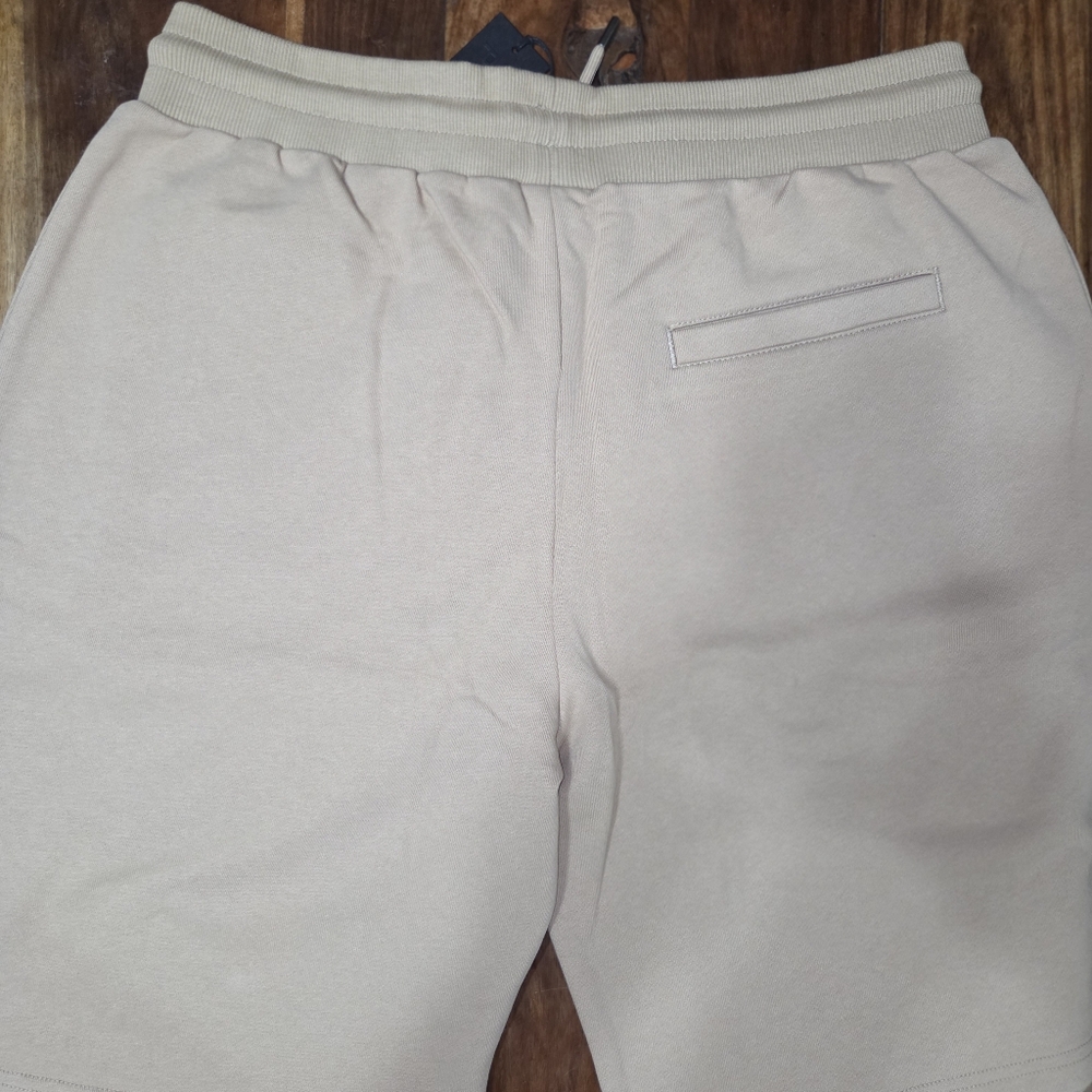 Left Point Beige Shorts with Embroidered Rhinestone Design - Picture 4 of 4